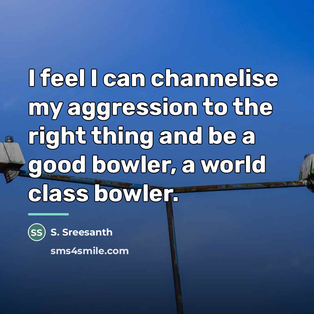 “I feel I can channelise my aggression to the right…” quote by S. Sreesanth