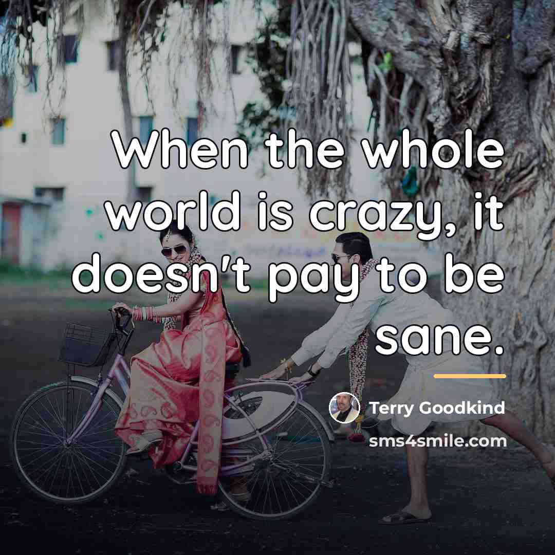 “When the whole world is crazy, it doesn't pay to…” quote by Terry Goodkind