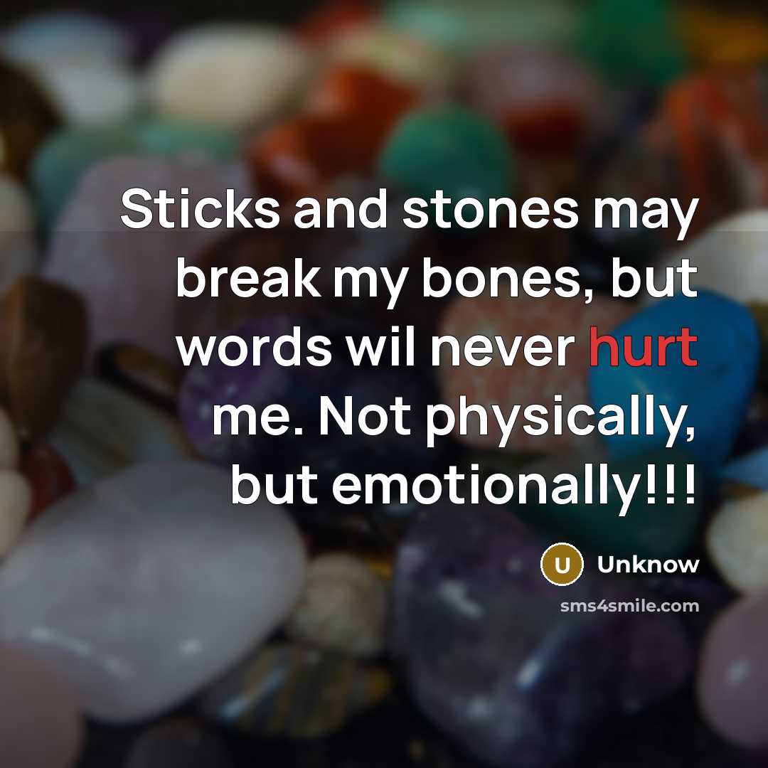 “Sticks and stones may break my bones, but words wil never hurt me. Not physically, but emotionally!!!” quote by Unknow