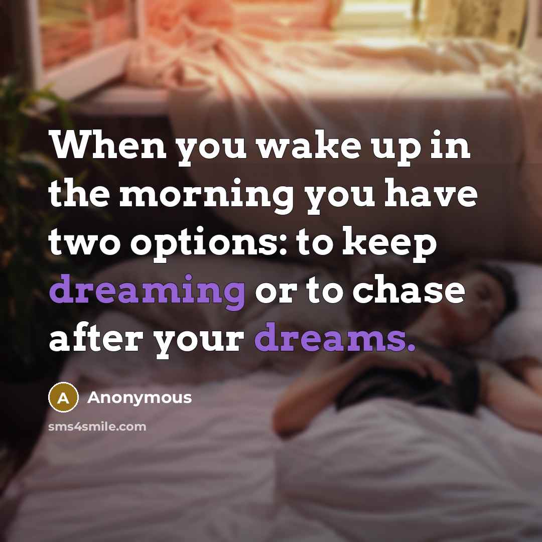 “When you wake up in the morning you have two options: to keep dreaming or to chase after your dreams.” quote by Anonymous