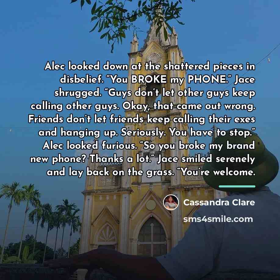 “Alec looked down at the shattered pieces in disbelief. “You…” quote by Cassandra Clare