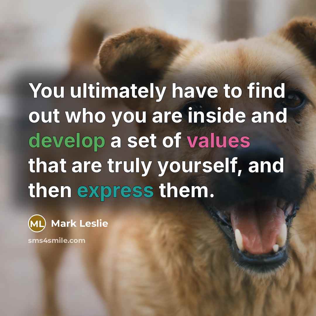 “You ultimately have to find out who you are inside and develop a set of values that are truly yourself, and then express them.” quote by Mark Leslie