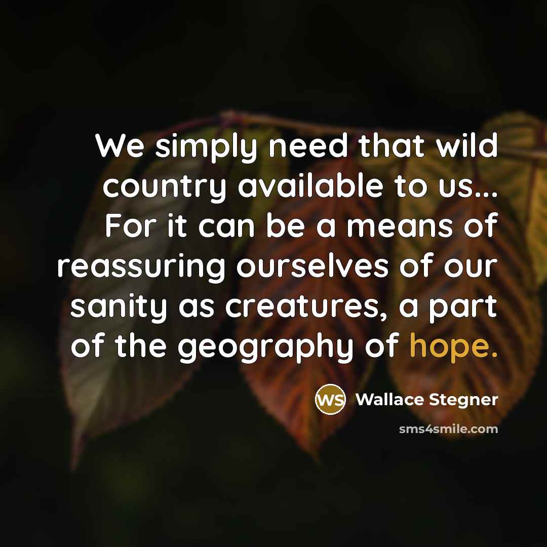 “We simply need that wild country available to us... For…” quote by Wallace Stegner