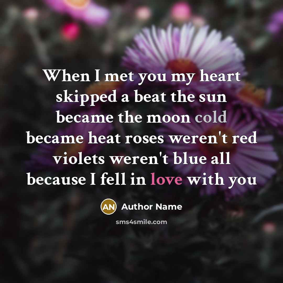 “When I met you my heart skipped a beat the…” quote by Author Name