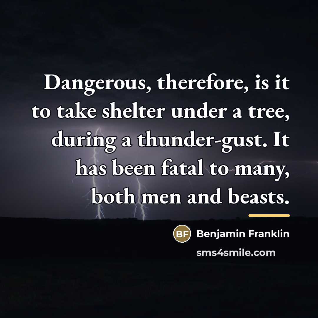 “Dangerous, therefore, is it to take shelter under a tree,…” quote by Benjamin Franklin