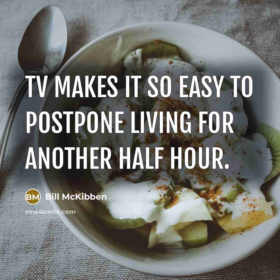 “TV makes it so easy to postpone living for another…” quote by Bill McKibben