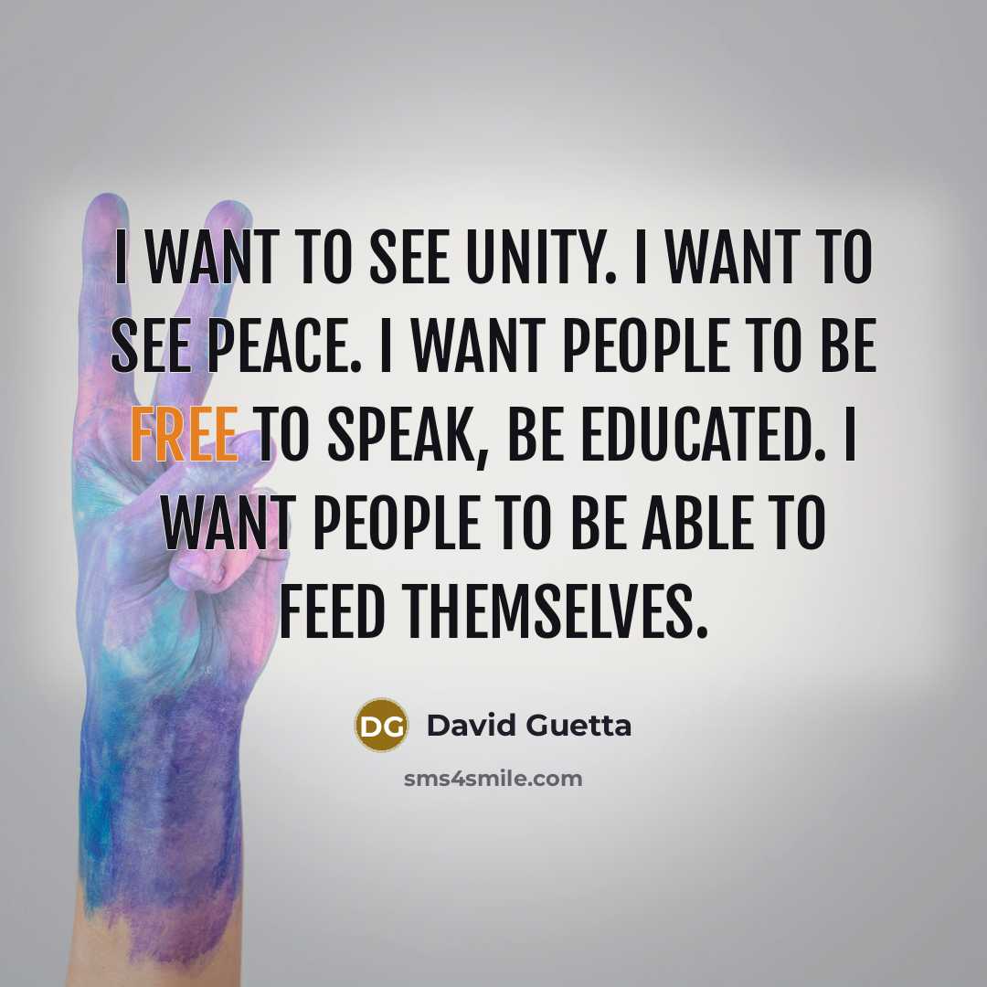 “I want to see unity. I want to see peace.…” quote by David Guetta
