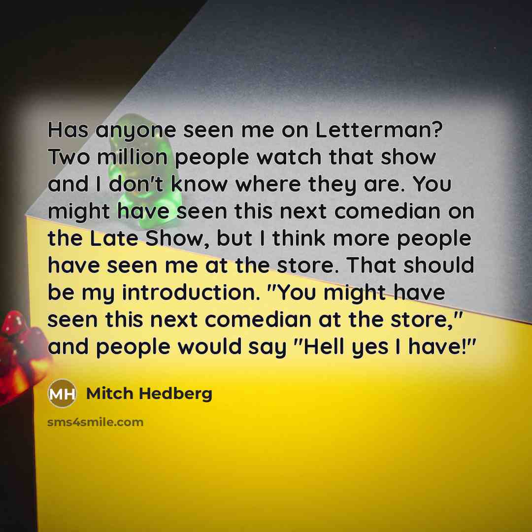 “Has anyone seen me on Letterman? Two million people watch…” quote by Mitch Hedberg
