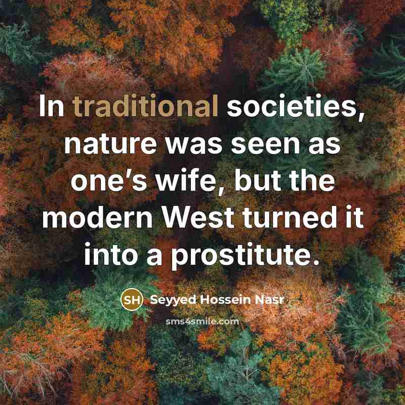 “In traditional societies, nature was seen as one’s wife, but…” quote by Seyyed Hossein Nasr