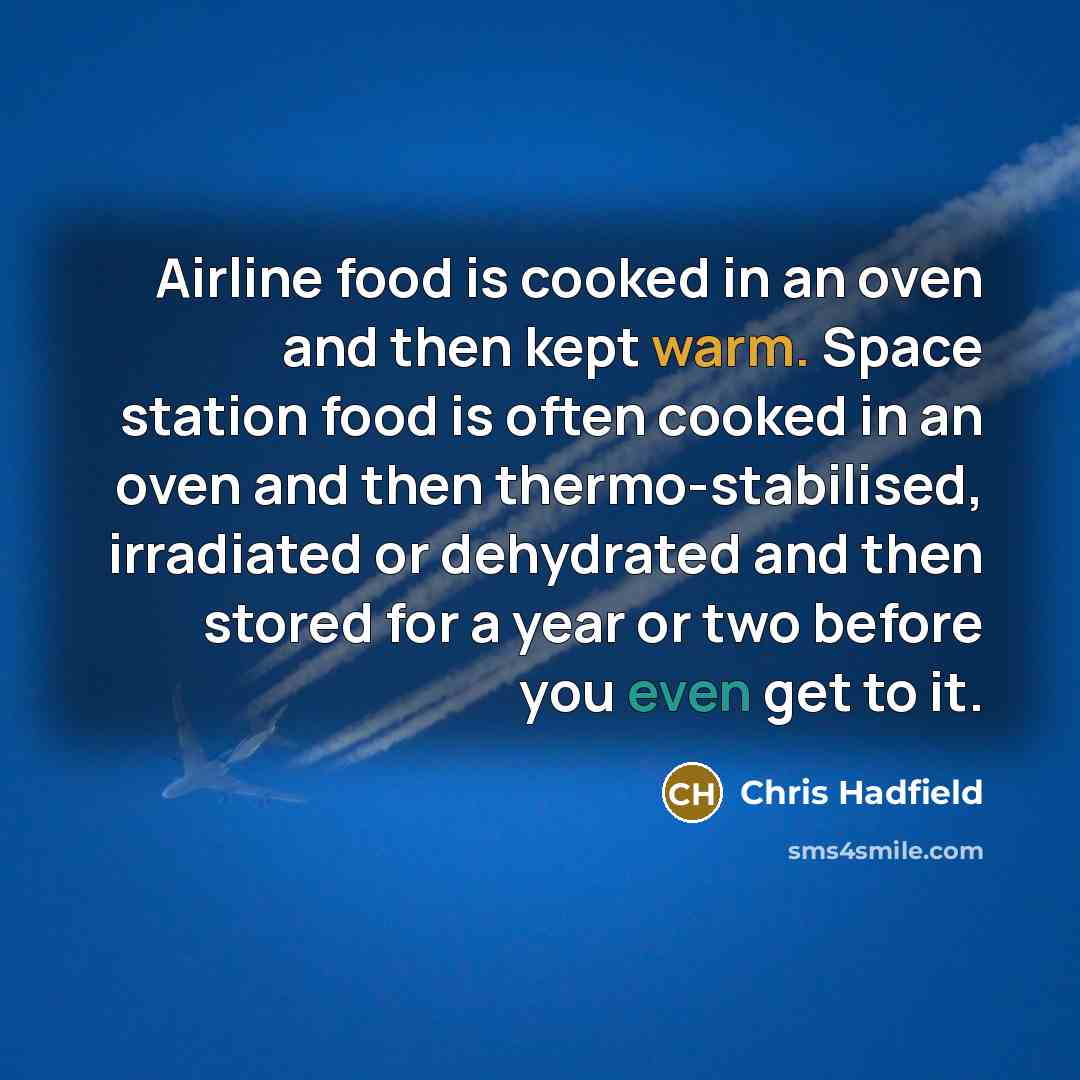 “Airline food is cooked in an oven and then kept…” quote by Chris Hadfield