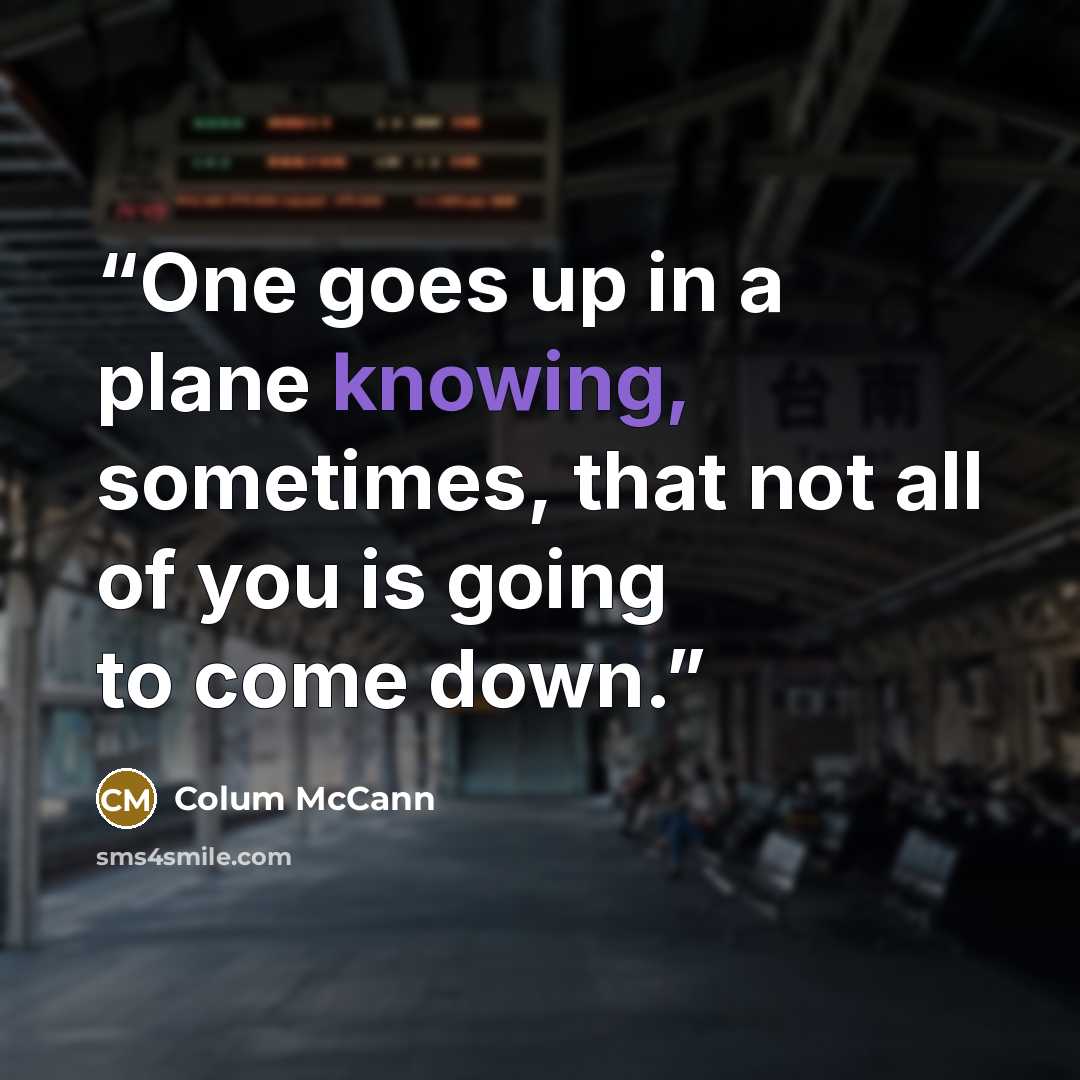 “One goes up in a plane knowing, sometimes, that not all of you is going to come down.” quote by Colum McCann