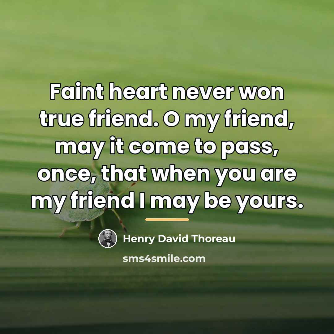 “Faint heart never won true friend. O my friend, may…” quote by Henry David Thoreau