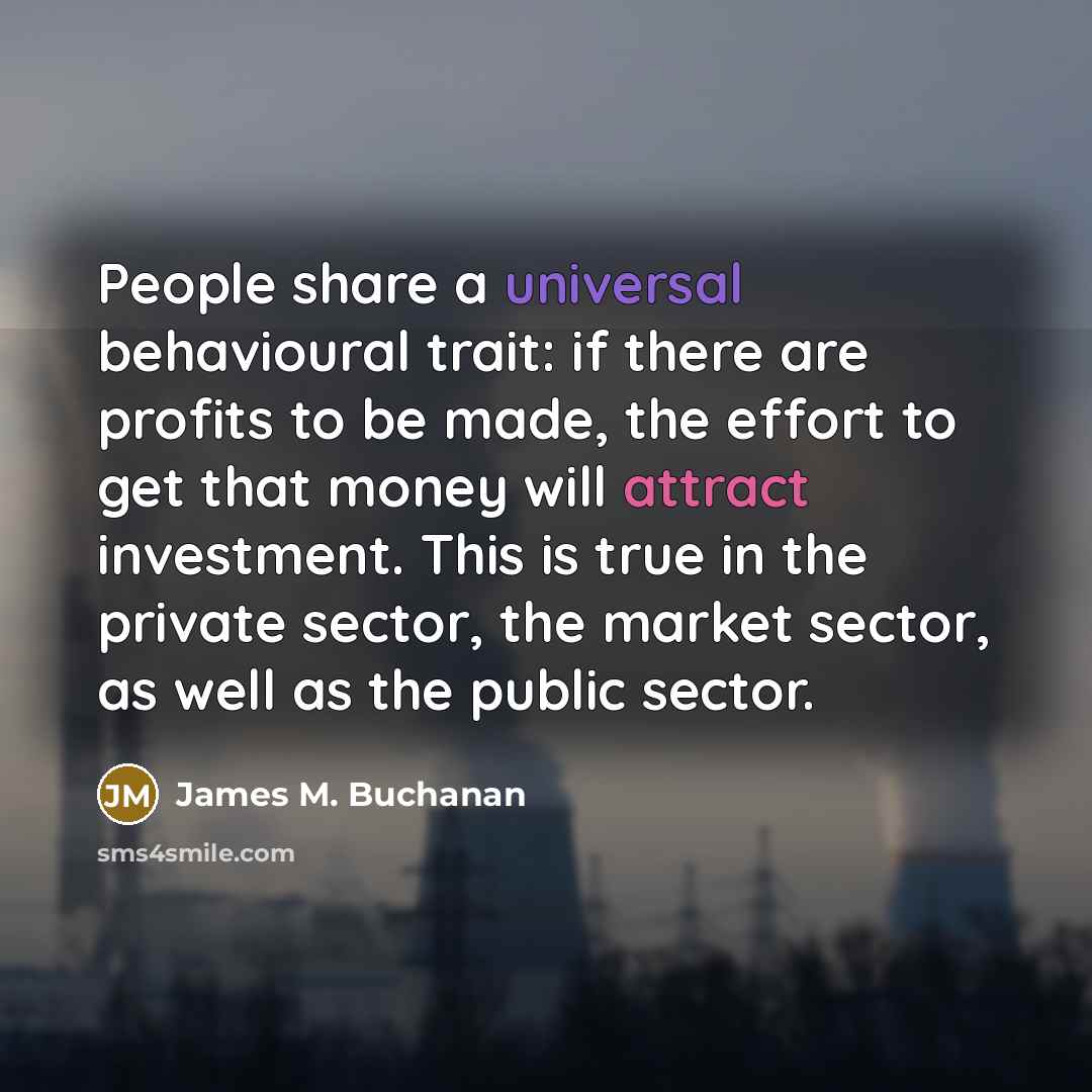 “People share a universal behavioural trait: if there are profits to be made, the effort to get that money will attract investment. This is true in the private sector, the market sector, as well as the public sector.” quote by James M. Buchanan