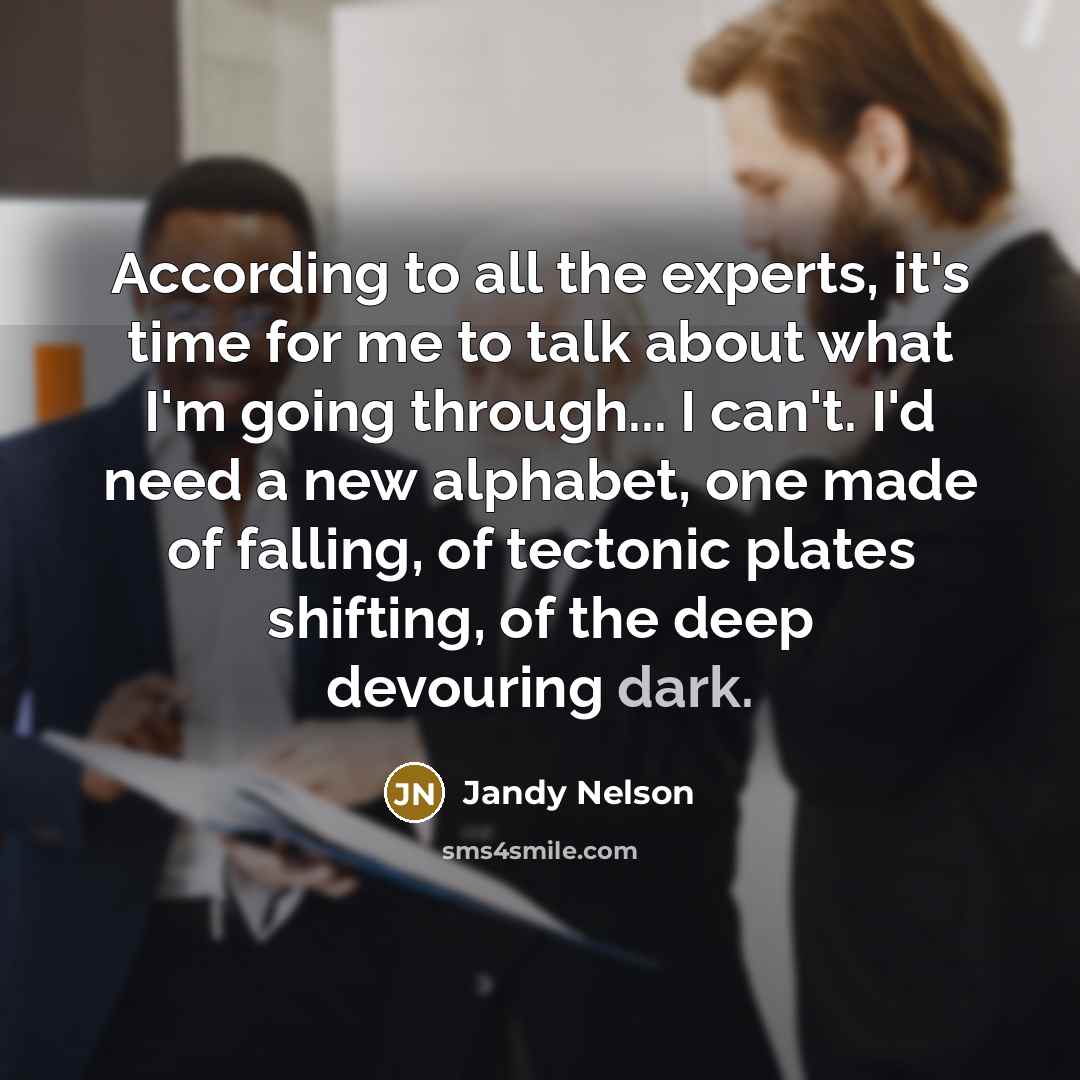 “According to all the experts, it's time for me to…” quote by Jandy Nelson