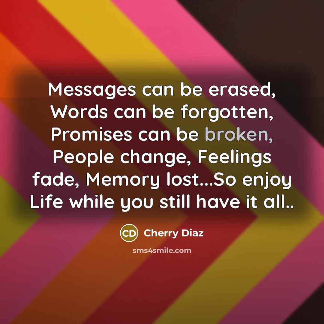 “Messages can be erased, Words can be forgotten, Promises can…” quote by Cherry Diaz