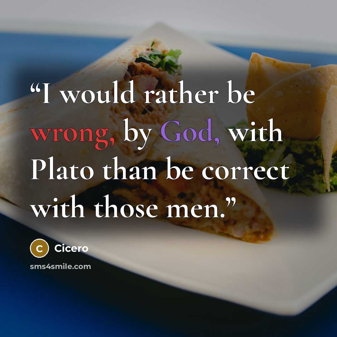“I would rather be wrong, by God, with Plato than be correct with those men.” quote by Cicero