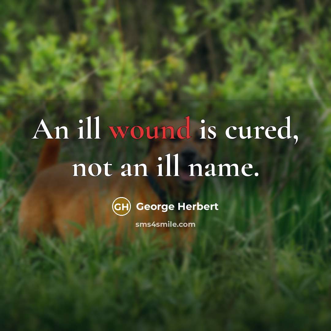 “An ill wound is cured, not an ill name.…” quote by George Herbert