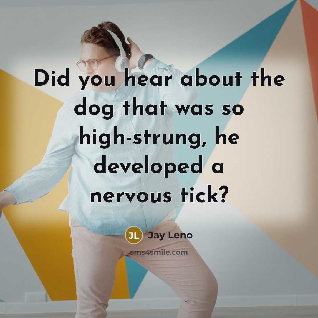 “Did you hear about the dog that was so high-strung,…” quote by Jay Leno