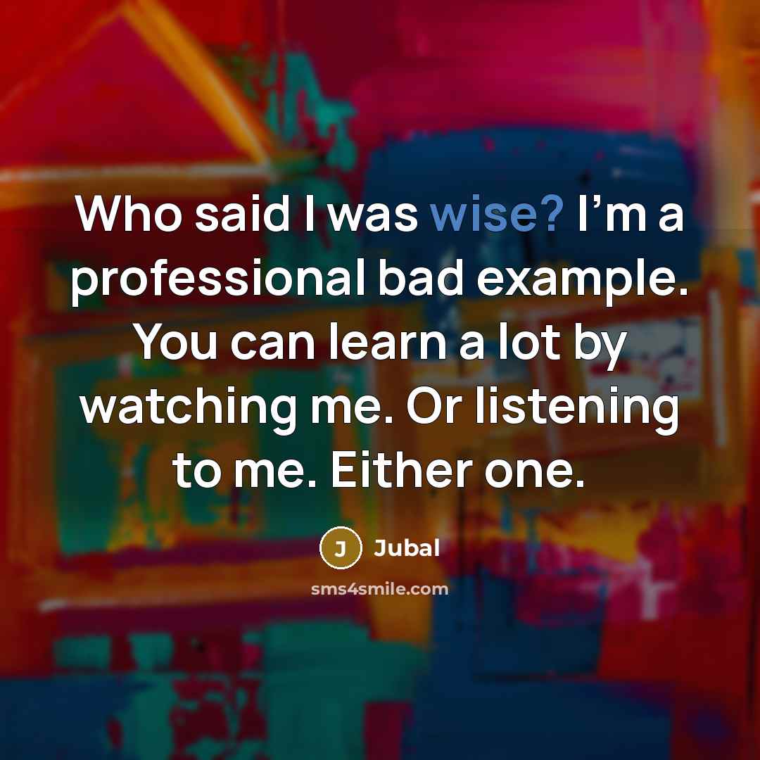 “Who said I was wise? I’m a professional bad example.…” quote by Jubal