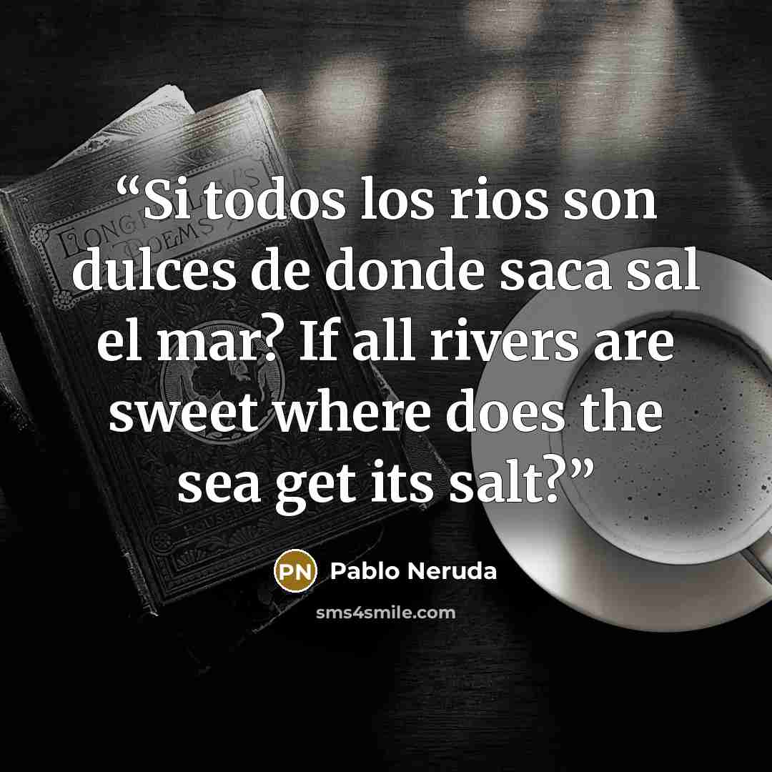 “Si todos los rios son dulces de donde saca sal el mar? If all rivers are sweet where does the sea get its salt?” quote by Pablo Neruda