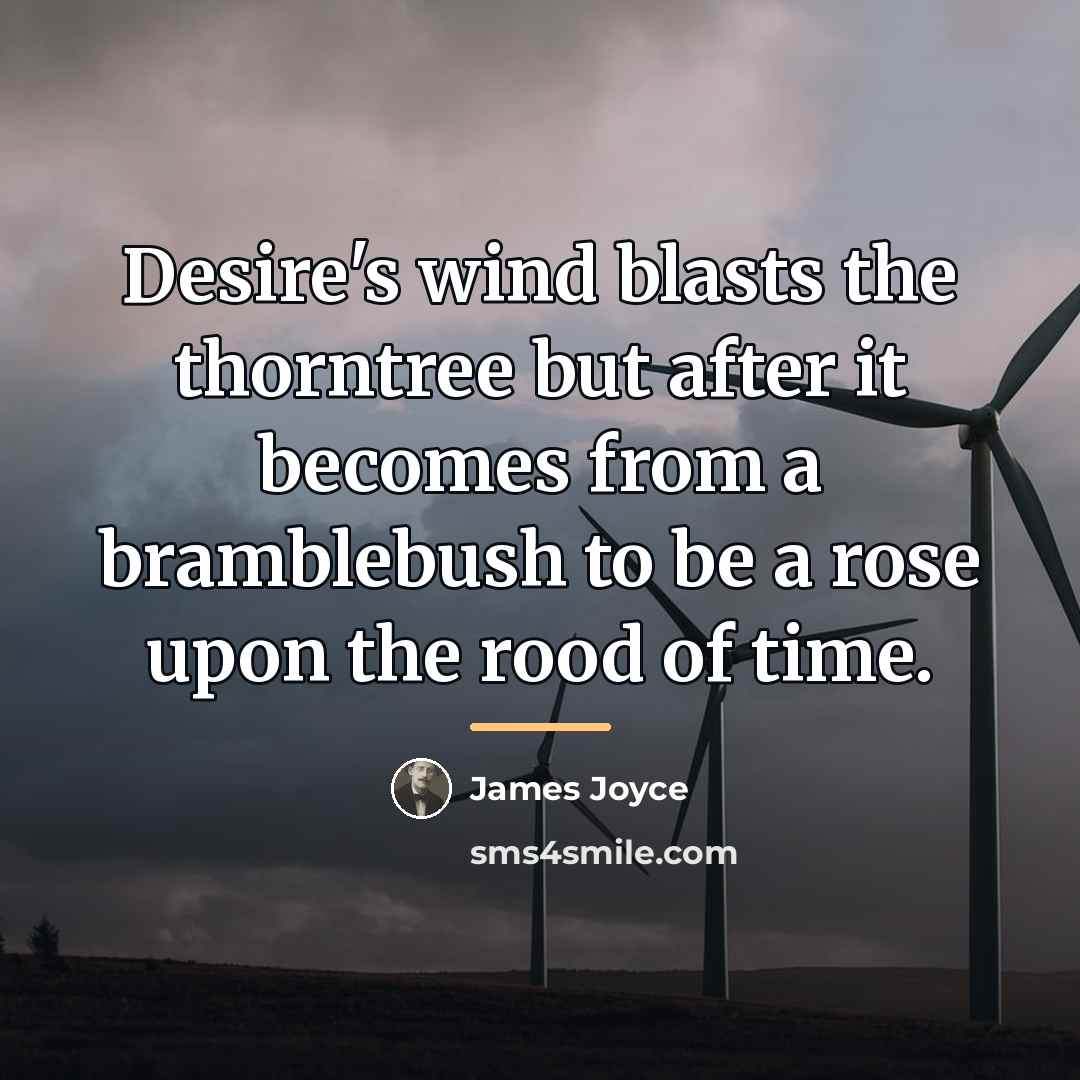 “Desire's wind blasts the thorntree but after it becomes from…” quote by James Joyce