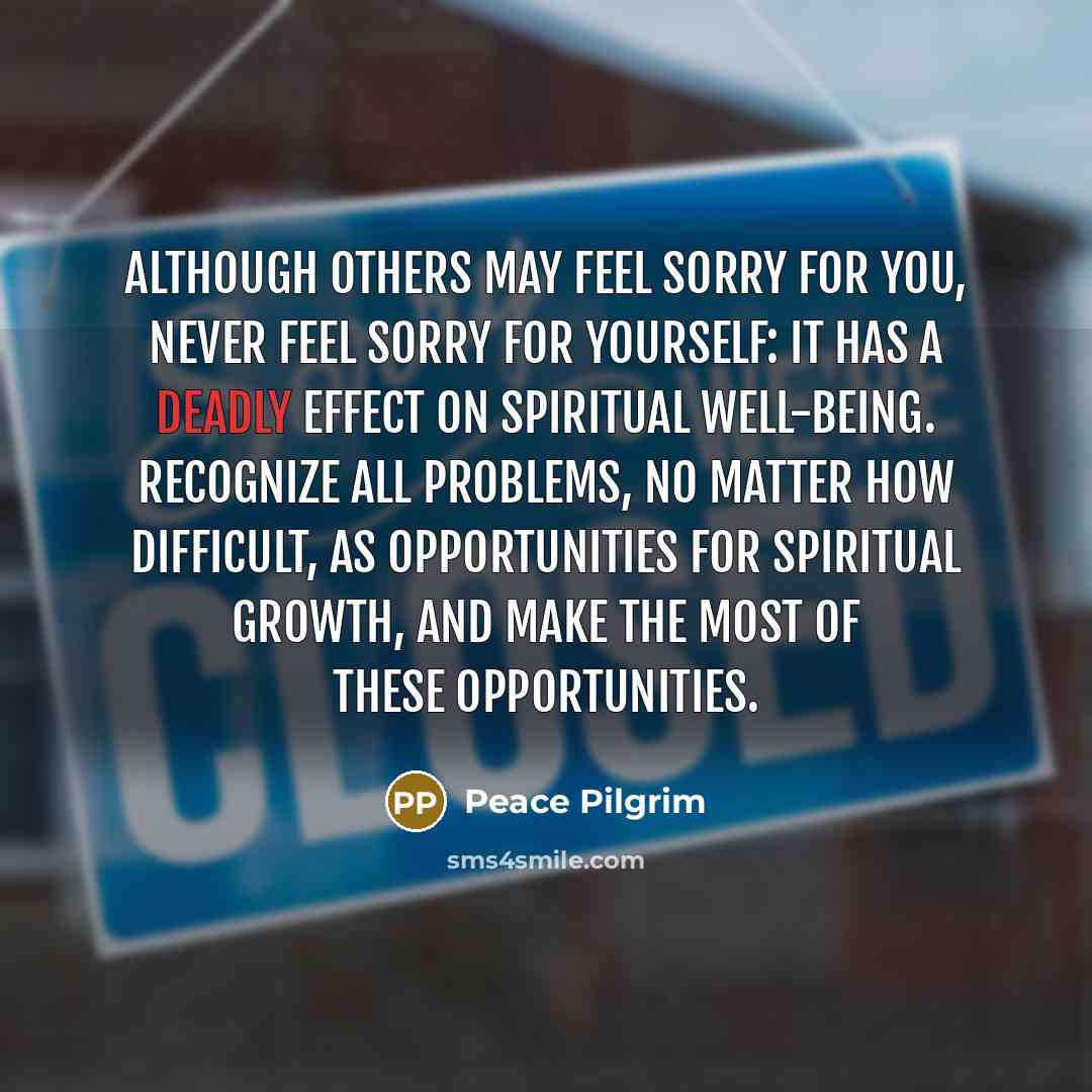 “Although others may feel sorry for you, never feel sorry…” quote by Peace Pilgrim