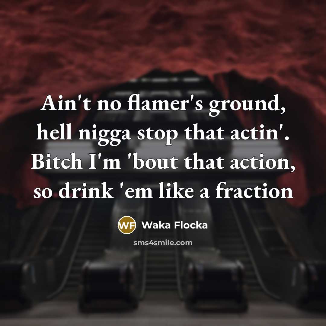 “Ain't no flamer's ground, hell nigga stop that actin'. Bitch I'm 'bout that action, so drink 'em like a fraction” quote by Waka Flocka