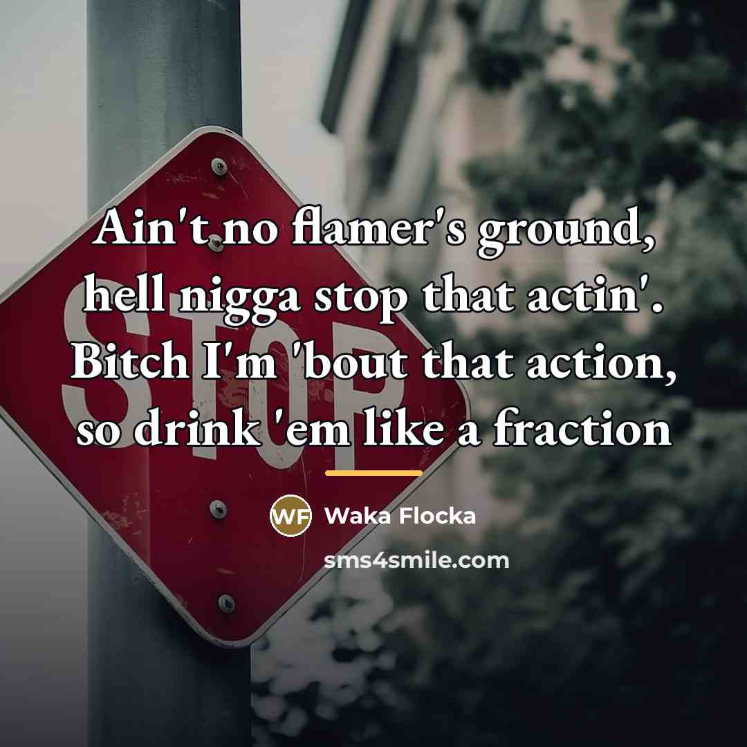 “Ain't no flamer's ground, hell nigga stop that actin'. Bitch…” quote by Waka Flocka