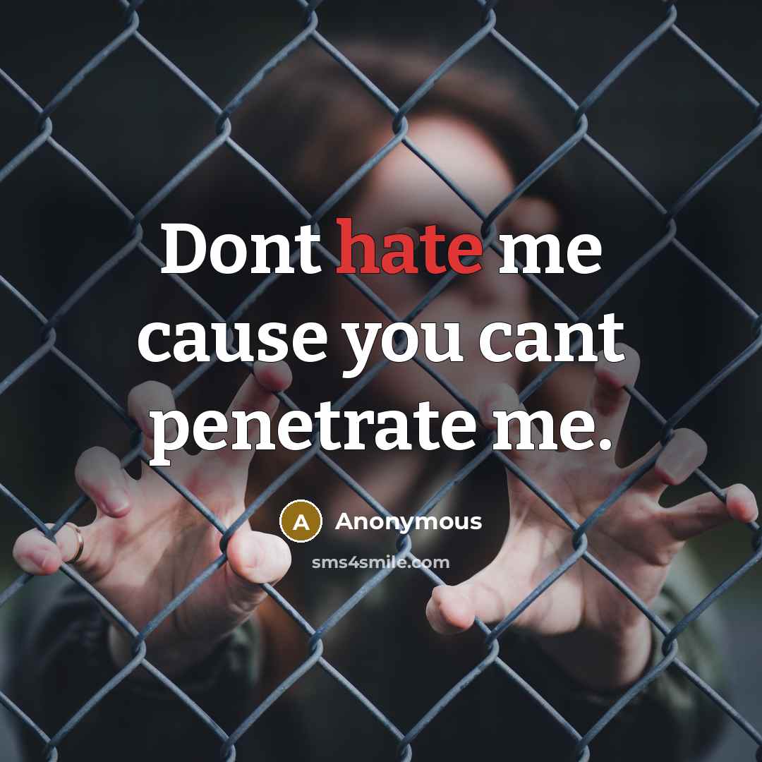 “Dont hate me cause you cant penetrate me.” quote by Anonymous