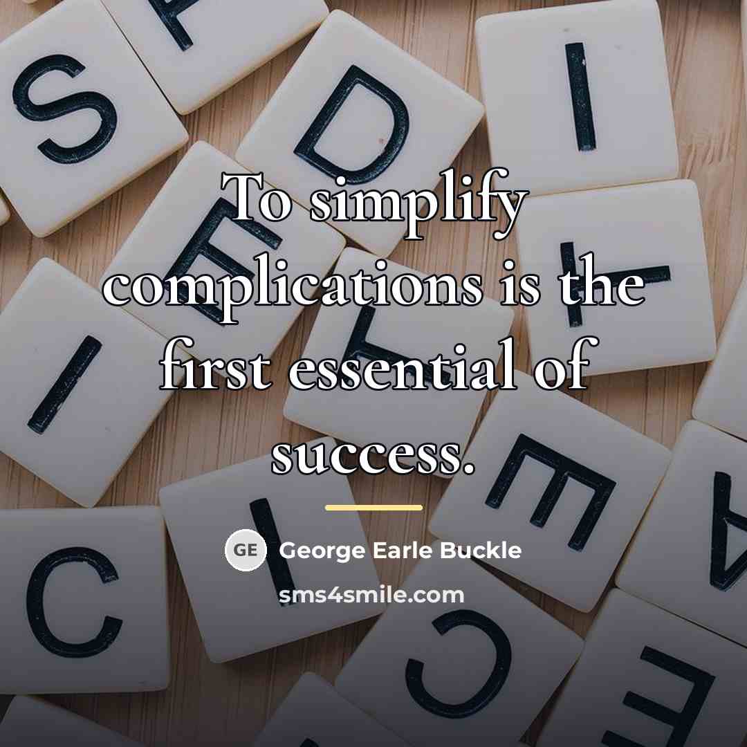 “To simplify complications is the first essential of success.…” quote by George Earle Buckle