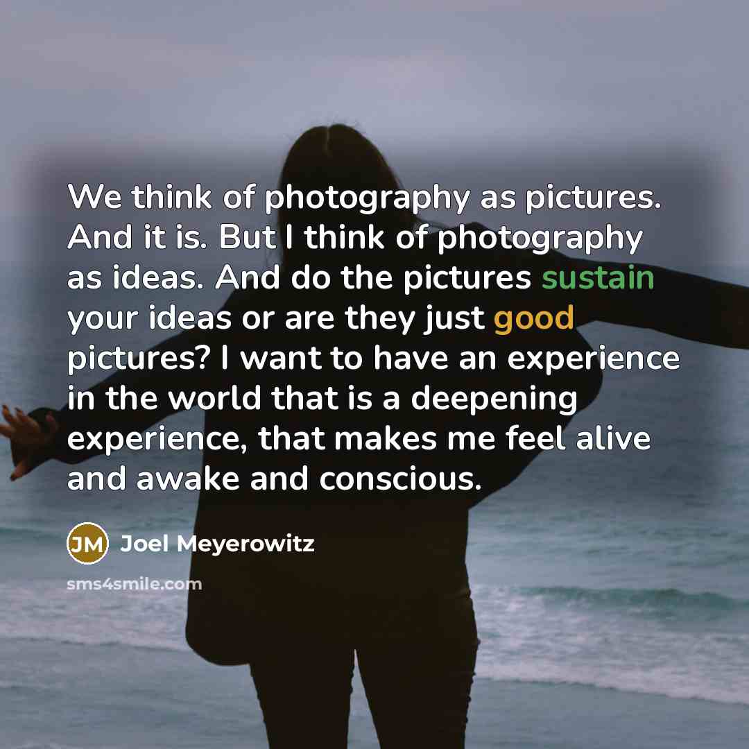 “We think of photography as pictures. And it is. But…” quote by Joel Meyerowitz