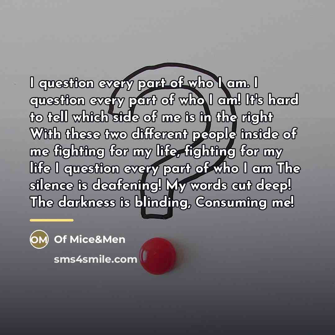 “I question every part of who I am. I question…” quote by Of Mice&Men