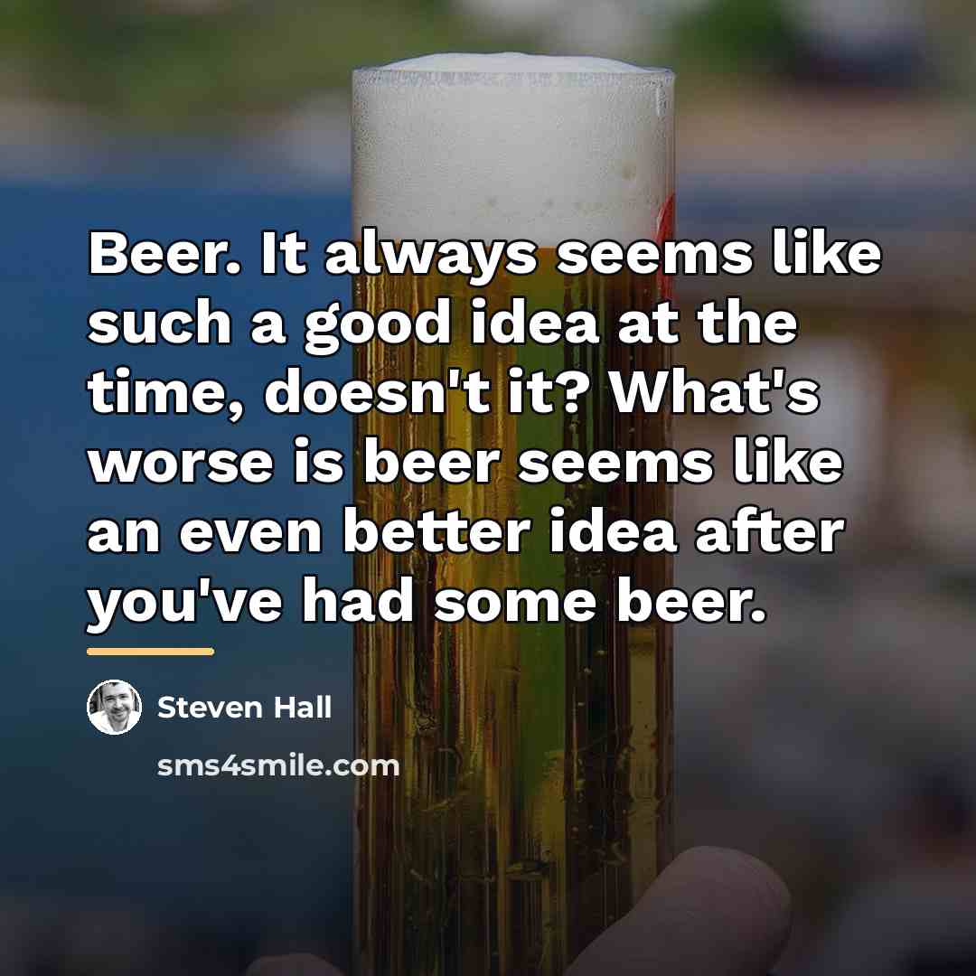 “Beer. It always seems like such a good idea at…” quote by Steven Hall