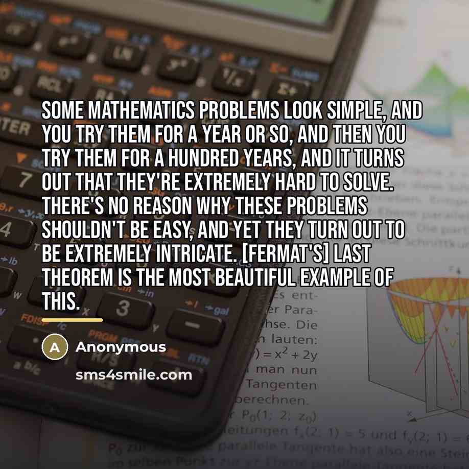 “Some mathematics problems look simple, and you try them for…” quote by Anonymous