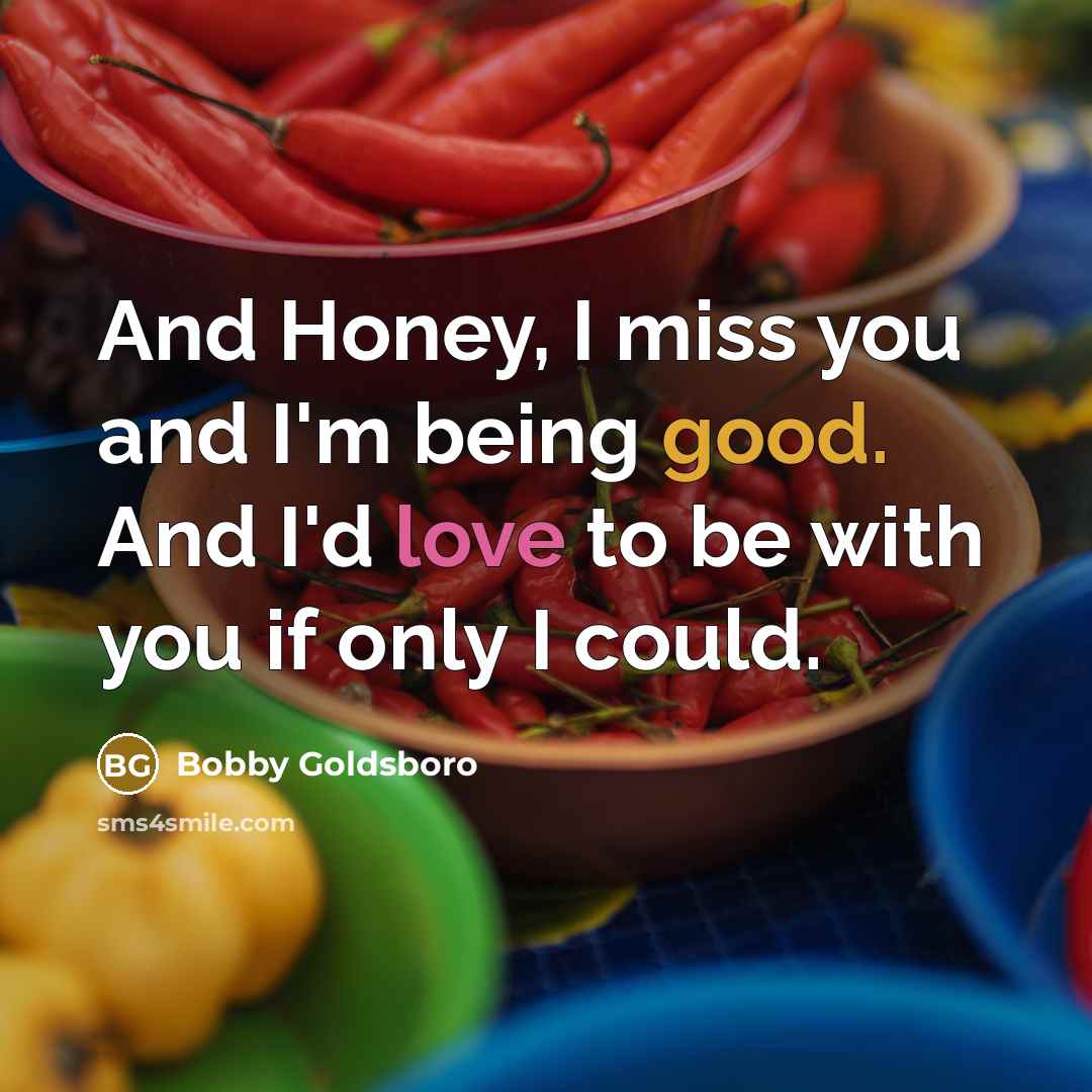 “And Honey, I miss you and I'm being good. And…” quote by Bobby Goldsboro