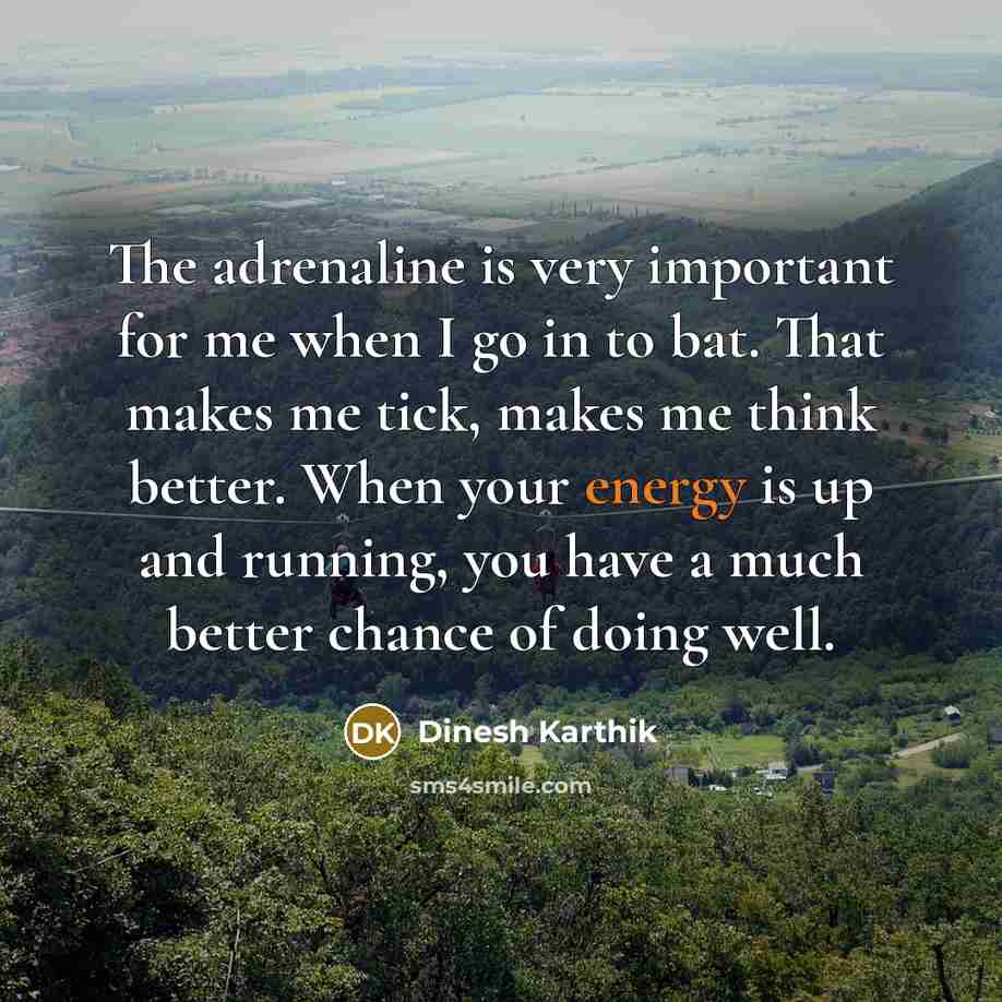 “The adrenaline is very important for me when I go…” quote by Dinesh Karthik
