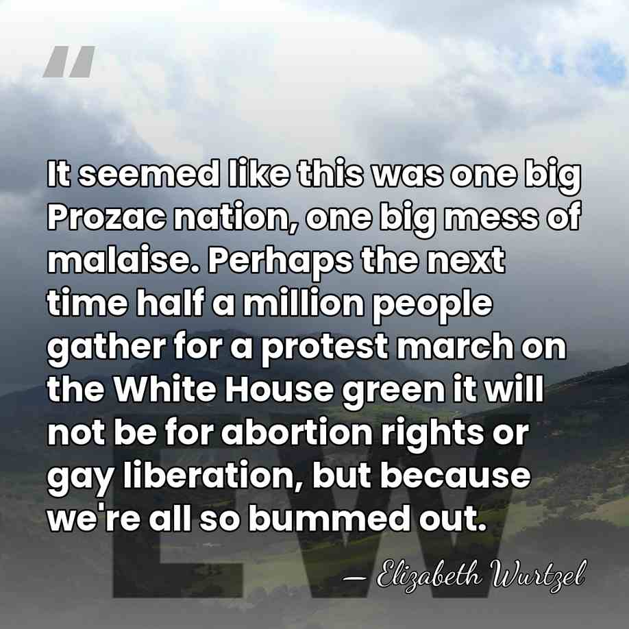 It seemed like this was one big Prozac nation, one big mess&hellip; - Elizabeth Wurtzel