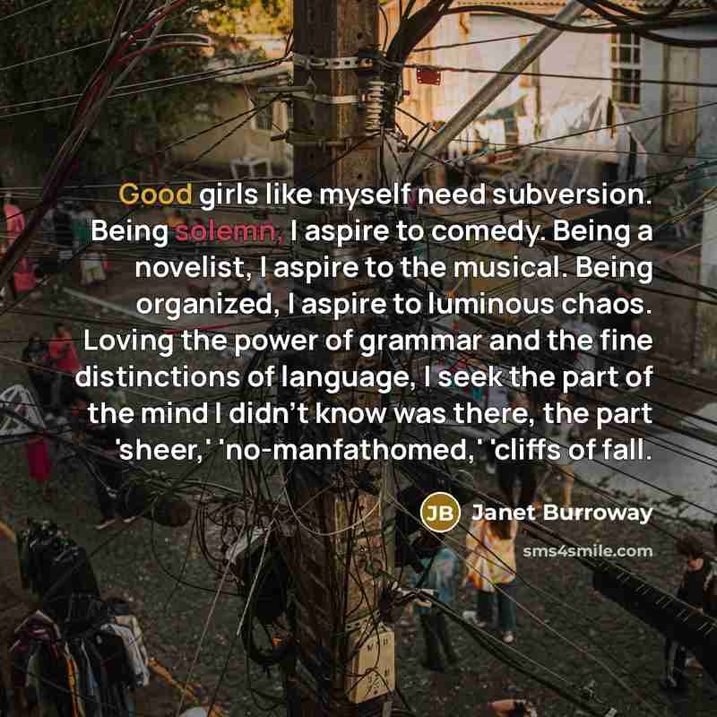 “Good girls like myself need subversion. Being solemn, I aspire…” quote by Janet Burroway