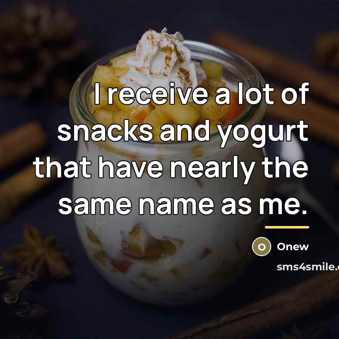 “I receive a lot of snacks and yogurt that have…” quote by Onew