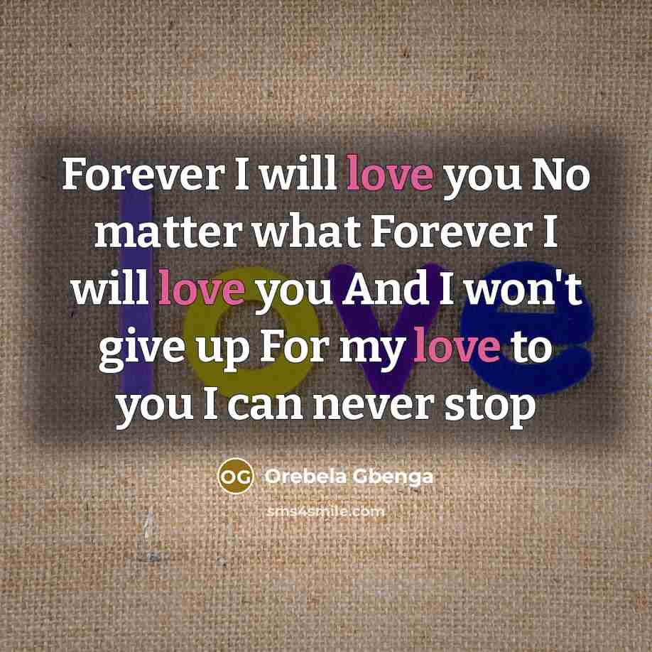 “Forever I will love you No matter what Forever I…” quote by Orebela Gbenga