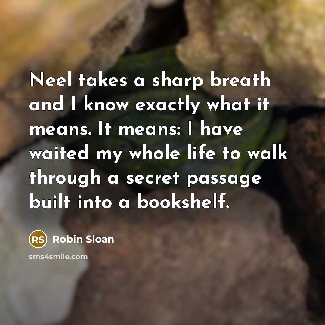 “Neel takes a sharp breath and I know exactly what…” quote by Robin Sloan