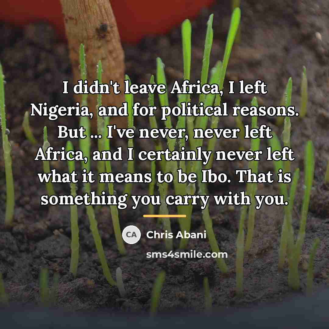 “I didn't leave Africa, I left Nigeria, and for political…” quote by Chris Abani
