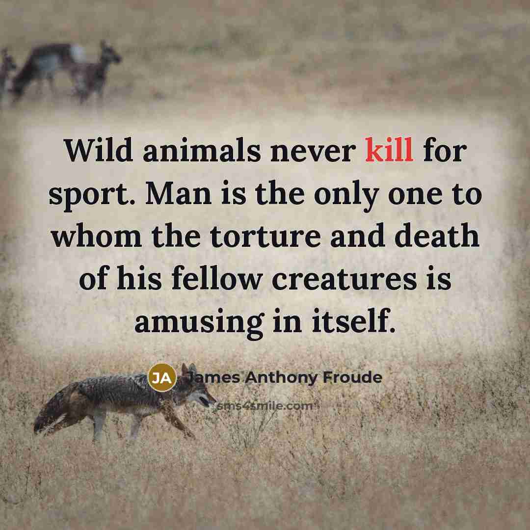 “Wild animals never kill for sport. Man is the only…” quote by James Anthony Froude