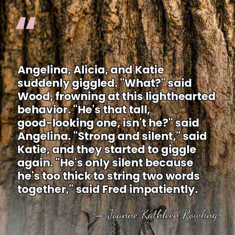 Angelina, Alicia, and Katie suddenly giggled. "What?" said Wood, frowning at this&hellip; - Joanne Kathleen Rowling