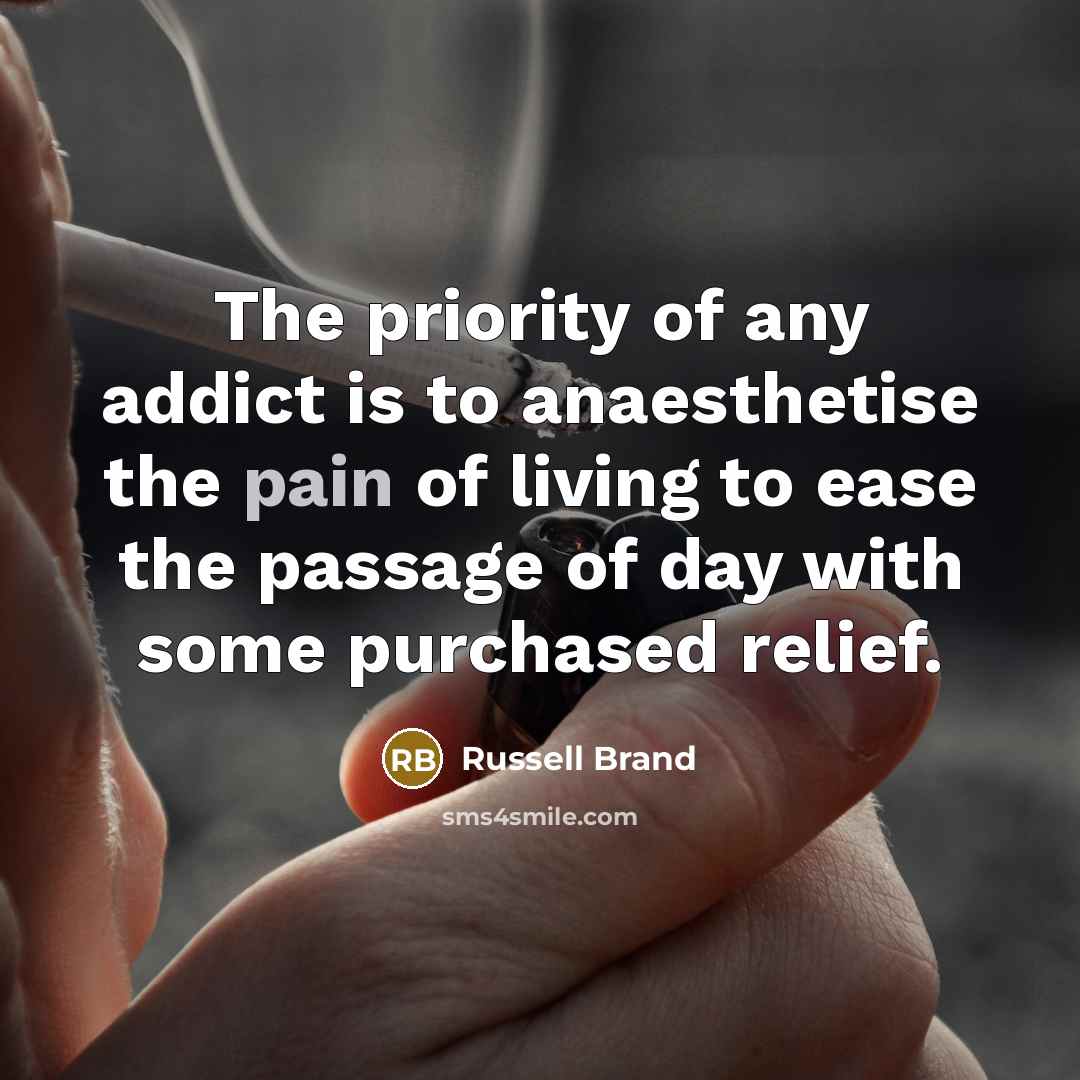 “The priority of any addict is to anaesthetise the pain…” quote by Russell Brand