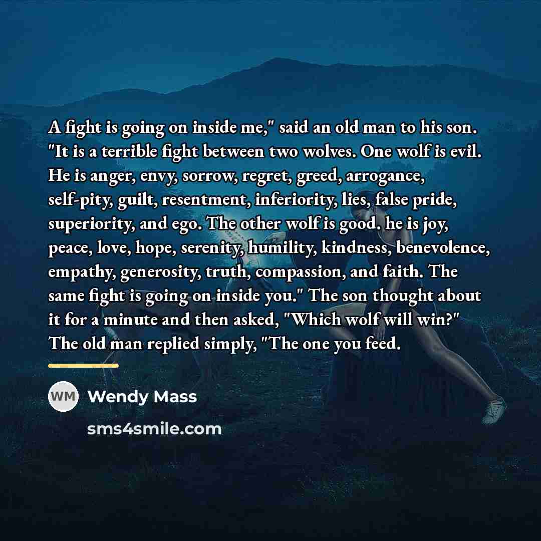 “A fight is going on inside me," said an old…” quote by Wendy Mass