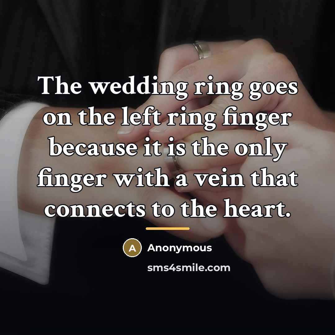 “The wedding ring goes on the left ring finger because…” quote by Anonymous