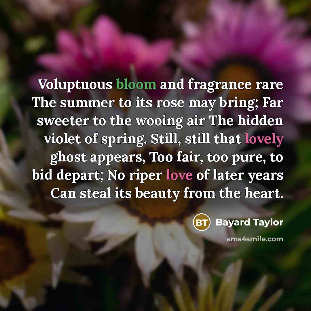 “Voluptuous bloom and fragrance rare The summer to its rose…” quote by Bayard Taylor