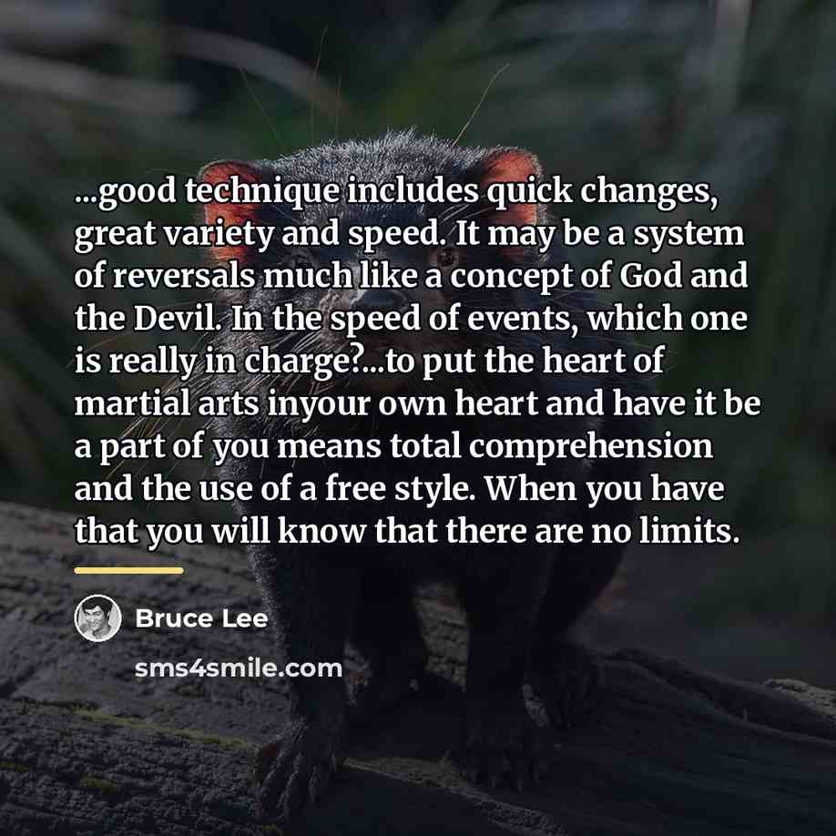 “...good technique includes quick changes, great variety and speed. It…” quote by Bruce Lee