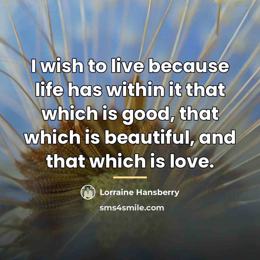 “I wish to live because life has within it that…” quote by Lorraine Hansberry